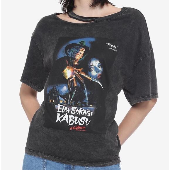 Nightmare On Elm Street NWT Women's Junior XL Asymmetrical Cutout Wash Top - Picture 1 of 10